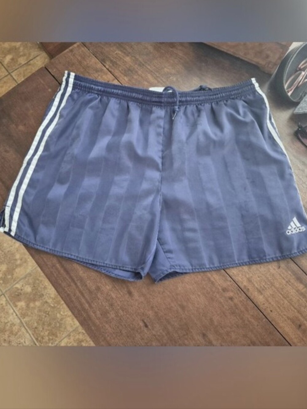 "Adidias" Vintage Y2k Navy Blue Shiny Shadow Stripe Soccer Shorts -Unisex 🔥🔥